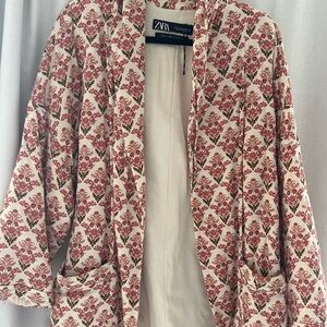 Zara Cream and Red Floral Jacket